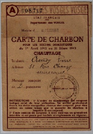 Carte de rationnement en charbon